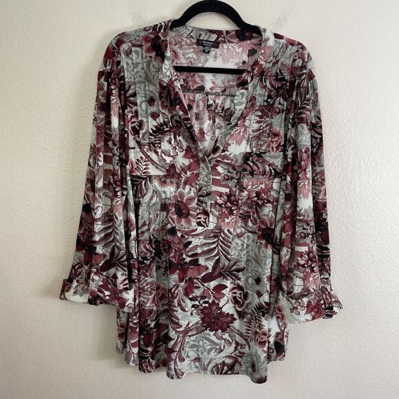 Cocomo Woman Plus 3X Floral Stretch Tunic Top Blouse Roll Tab Sleeve Shirt - Picture 6 of 11